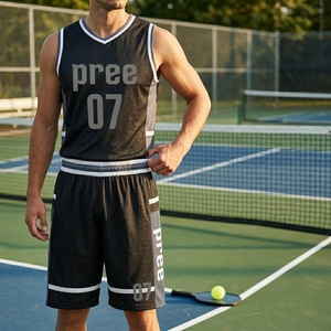 Ensemble sportif pour homme de haute qualité, personnalisé, composé d'un débardeur et d'un short de pickleball, en tissu micro-ventilant à séchage rapide, vêtements de sport OEM ODM - Product Image 5