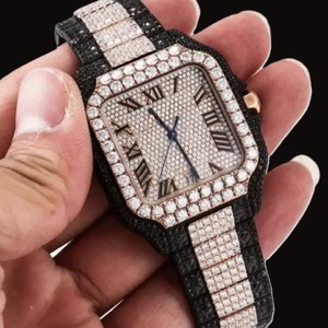 Reloj de Hombre con Diseño Atractivo, Caja Cuadrada de Dos Tonos, Diamantes Moissanite, Números Romanos, Estilo Hip Hop, Personalizado, Elegante y Moderno - Product Image 1