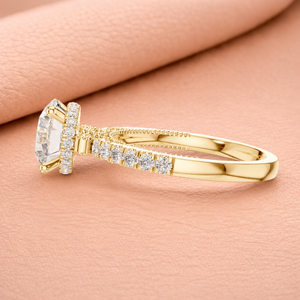 Anillo de Compromiso de Lujo con Halo de Moissanita de Corte Redondo, Oro Amarillo de 14K, Anillo Nupcial con Pavé, Certificado IGI para Mujer - Product Image 2