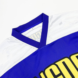 Unisex V-Neck Short Sleeve Mesh American Football Jersey Number 23 Blue White Yellow Sublimated Print Breathable 100% Polyester - Product Image 4