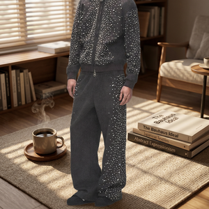 Pantalon de survêtement en coton noir pour homme, doublure polaire écologique, avec cordon de serrage à la taille, broderie, style décontracté hiver - Product Image 6