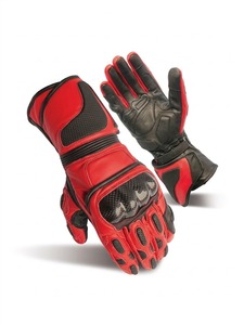 Gants de moto en cuir de vachette rouge et noir, gants de course à doigts entiers respirants, poignets ajustables pour le cyclisme - Product Image 1
