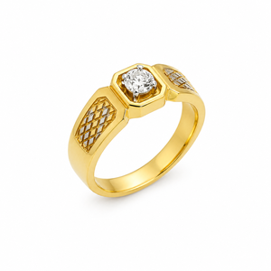 18K yellow Gold <b>Mens</b> Diamond Solitaire <b>Ring</b> Cushion Cut Center Geometric Pattern Luxury Fine Jewelry Wedding Party Daily Wear Gi - Product Image 2