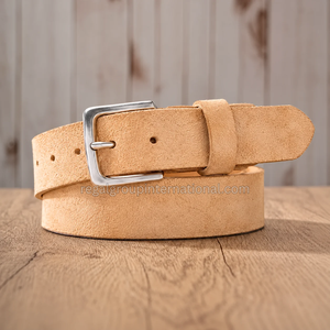 Wholesale Custom Tan Beige Genuine Suede Leather <b>Belt</b> for Men with <b>Silver</b> Alloy Pin <b>Buckle</b> Soft Roughout Texture Classic Casual - Product Image 3