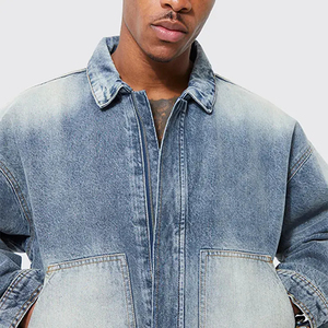 High quality fashion casual light blue <b>jeans</b> jacket men clothing plain dyed denim jacket for men made in pakistan - Product Image 4