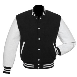 University Letterman Varsity <b>Jacket</b> Black Wool <b>Jackets</b> Real Leather Sleeves <b>White</b> Bomber Chicago <b>Jackets</b> for <b>Men</b> - Product Image 1