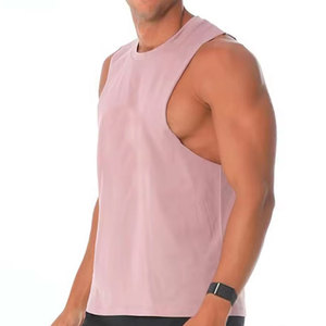 Débardeur rose sans manches pour homme, col rond, tricoté, 100 % polyester, logo uni sur le devant, décontracté, respirant, coupe sport, idéal pour l'été - Product Image 6