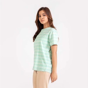 <b>Women's</b> Striped Cotton T-Shirt Crew Neck Short Sleeve Loose Fit Casual Summer Top Breathable Knitted Fabric - Product Image 5