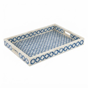 Geometric Bone Inlay Serving <b>Tray</b> Luxury Blue And White Striped Decorative <b>Vanity</b> <b>Tray</b> For Home Decor Hotel Ottoman And Wedding - Product Image 1