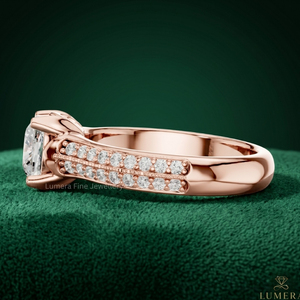 Luxury <b>Cushion</b> Cut Lab Grown Diamond Engagement <b>Ring</b> Double Row Pave Band Rose Gold Bridal <b>Ring</b> IGI Certified - Product Image 2