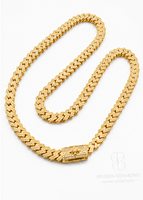 Collier chaîne cubaine haut de gamme en or jaune 18 carats serti de diamants de laboratoire sertis à la main, style hip-hop audacieux et luxueux.