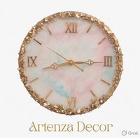 Jam Dinding Resin Analog Kuarsa Modern Buatan Tangan Bulat Angka Romawi Lukisan Tangan 30cm Dekorasi Dinding untuk Rumah