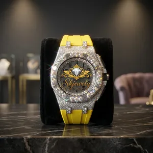 Reloj de Cuarzo con Moissanita para Hombre, Caja de Acero Inoxidable, Esfera de Cristal de Zafiro, Resistente al Agua 10 Bar, Estilo Hip Hop de Lujo con Diamantes - Product Image 3