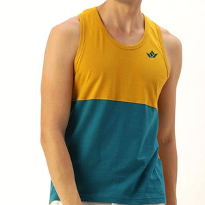Débardeur Homme Tricoté Respirant à Col Rond Jaune et Vert Teal avec Blocs de Couleurs – Style Décontracté Sans Manches - Product Image 1
