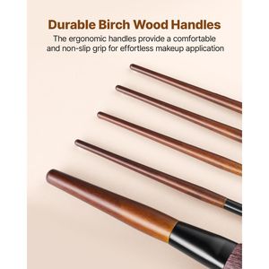 Set di 9 Pennelli Professionali per Trucco in Morbido Pelo di Capra Naturale e Sintetico Vegano per Fondotinta e Ombretto - Product Image 5
