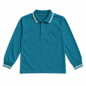 Camisa Polo de Manga Larga Color Verde Azulado para Niños, Uniforme Escolar - Product Image 1