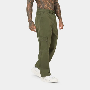 Pantalon de jogging pour homme vert olive, taille élastique, plusieurs poches, style workwear, tissu en toile, vêtements d'automne - Product Image 3