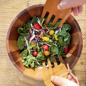 ชามไม้มะม่วงธรรมชาติพร้อมเซิร์ฟเวอร์สลัดที่เข้ากันเหมาะสำหรับการเสิร์ฟสลัดผลไม้และการตกแต่งห้องครัวที่มีสไตล์ - Product Image 2