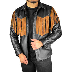 Chaqueta de Cuero Marrón Estilo Vaquero Americano con Flecos Personalizados para Hombre, Chaqueta de Piel de Vaca Auténtica con Flecos de Borlas, 100% Cuero Genuino - Product Image 2
