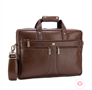 Porte-documents unisexe en cuir véritable, style luxueux, fermeture à rabat, sac souple et durable pour affaires avec doublure en polyester, compatible ordinateur portable, marron - Product Image 1