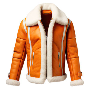 Chaqueta Bomber de Piel de Oveja Naranja para Hombre con Forro de Piel, Talla Grande, Estilo Motociclista de Invierno - Product Image 2