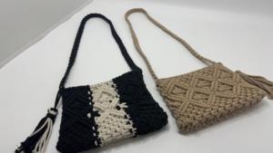 Bolsos de Macramé de Algodón de Doble Color con Diseño de Nudos Hechos a Mano, Cierre Abierto, Plegables, Aspecto Elegante, Duraderos, Funcionalidad Diaria - Product Image 2
