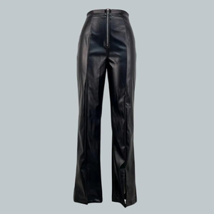 Women Genuine Leather Sexy High Waist Pants Girls Real Sheep Pure Leather Leggings Tights <b>Flared</b> bottom Gothic Trouser - Product Image 1