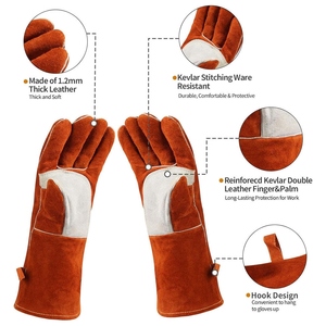 Leather Welding Gloves Reinforced Palm Aramid Stitching Heat <b>Fire</b> Resistant CE Certified Safety Cuff Welding Gloves - Product Image 3