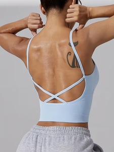 High-Elasticity Longline White Sports <b>Bra</b> | <b>Thin</b> <b>Strap</b> Open-Back Fitness Camisole | Seamless Knit Padded Activewear Crop Top - Product Image 4