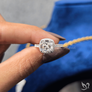 3CT <b>Cushion</b> Cut Lab Grown Diamond Halo <b>Ring</b> IGI Certified Pave Band 10K White Gold Engagement <b>Ring</b> - Product Image 5