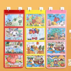 1Pc/3 Grids Kids Art Display Bag Children Artwork Display Hanger Bag A4 Kindergarten Kids Art Display for Wall School Work Home