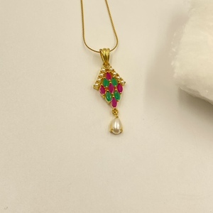 Factory Price <b>Statement</b> Marquise Crystal Pendant Set with Emerald Ruby Stones and Teardrop Pearl Gift for Her - Product Image 1