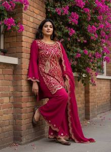 Ensemble Kurta brodé bordeaux pour femme avec dupatta, coupe ample, longueur au sol, tenue traditionnelle indienne et pakistanaise, toutes saisons - Product Image 4