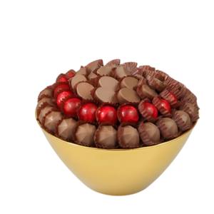 Bol à chocolat rond élégant en métal doré, présentoir moderne pour desserts, bonbons et sucreries en acier inoxydable pour événements de restauration - Product Image 1