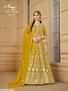 Vestido de gala semisellado de georgette sintético pesado con bordado integral de hilo blanco, largo hasta el suelo, con parte inferior y dupatta - Proveedor indio - Product Image 3