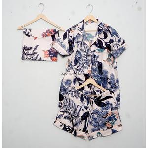 Conjunto de Pijama Corto de Lujo 100% Algodón para Mujer, Estampado a Mano, Ropa de Dormir Cómoda para Verano, Camisa Tejida para Descansar - Product Image 1