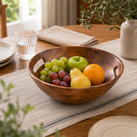 Bol à fruits en bois fait main avec poignées, design minimaliste pour la cuisine, idéal pour servir des collations et des produits frais
