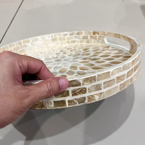 Elegante Bandeja de Servir Hecha a Mano con Incrustaciones de Nácar, Decorativa, de Lujo, Multiusos, para Cocina, Mesa de Comedor, Regalo de FWE - Product Image 3