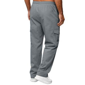 Men's Gray <b>Cargo</b> Sweatpants Elastic Waist Drawstring Multiple Pockets Casual Polyester Pants Spring Wear - Product Image 4