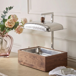 Réchaud à buffet en bois de luxe avec couvercle en acier inoxydable martelé, plat de service pour hôtel et buffet - Product Image 2