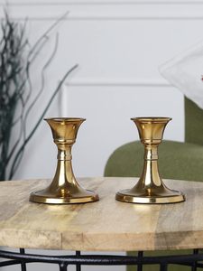 Ensemble de 2 bougeoirs en aluminium doré, style vintage royal, pour cheminée, table à manger et décoration festive - Product Image 2