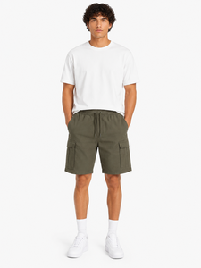 Shorts cargo utilitaires vert olive pour homme, légers, décontractés, d'été, multi-poches, avec cordon de serrage à la taille, coupe décontractée, pour l'extérieur - Product Image 2