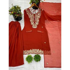Designer XL Rayon Salwar Kameez with <b>Top</b>-Plazzo and Dupatta Heavy Embroidery Work for <b>Wedding</b> - Product Image 3