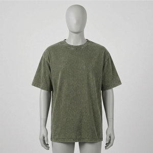 T-shirt Homme Oversize Vert Olive Uni en Coton, Manches Courtes, Col Rond, Décontracté, Lavé, Respirant, Écologique, Jersey 220g - Product Image 4