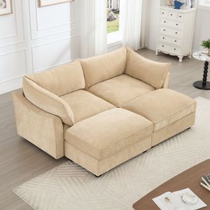 Divano a 2 Posti in Tessuto Chenille con 2 Cassetti Estraibili e Pouf Mobili, Divano da Soggiorno a 2 Posti con Poggiapiedi - Product Image 1