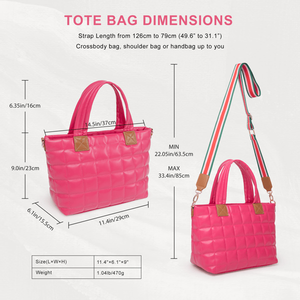 Borsa Tote Trapuntata da Donna con Cerniera, Leggera, a Tracolla, Stile Hobo, Imbottita, Colore Rosa Tinta Unita con Motivo a Righe - Product Image 3