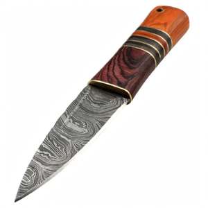 Couteau de camping en acier Damas fait main, manche en bois, lame fixe, outil utilitaire - Product Image 1
