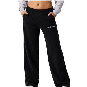 Women <b>Black</b> Wide <b>Leg</b> Fleece Sweatpants Elastic Waist Loose Fit Casual Soft Winter Lounge <b>Straight</b> <b>Leg</b> <b>Trousers</b> - Product Image 1