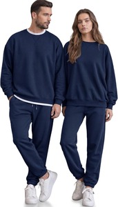 Ensemble de survêtement gris pour homme, 2 pièces, sweat-shirt à col rond, pantalon de jogging, vêtements de sport décontractés, couleur unie, coupe régulière, longueur complète - Product Image 5