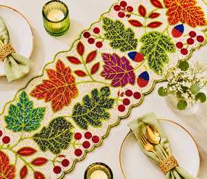Embroidered <b>Teal</b> Floral <b>Table</b> <b>Runner</b> Bohemian Style Home Decor - Product Image 2